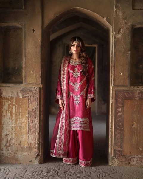 Trendy Designer Look Heavy Chinnon Silk With Embroidery Sequence Work Sharara Suit  Ready To Wear Collection