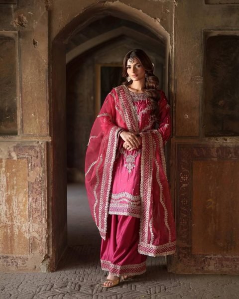 Trendy Designer Look Heavy Chinnon Silk With Embroidery Sequence Work Sharara Suit  Ready To Wear Collection