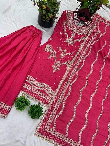 Trendy Designer Look Heavy Chinnon Silk With Embroidery Sequence Work Sharara Suit  Ready To Wear Collection