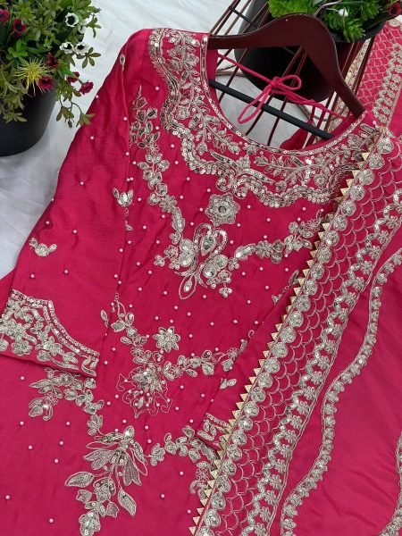 Trendy Designer Look Heavy Chinnon Silk With Embroidery Sequence Work Sharara Suit  Ready To Wear Collection