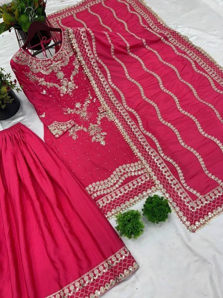 Trendy Designer Look Heavy Chinnon Silk With Embroidery Sequence Work Sharara Suit  Ready To Wear Collection