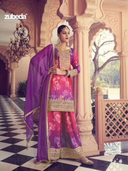 Heavy Chinon Silk Embroidered Suit With Embroidery   Print Work Ready to Wear 