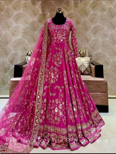 Heavy Chinon Silk Embroidered Gown Pant Dupatta Set Wholesale Ethnic Wear 