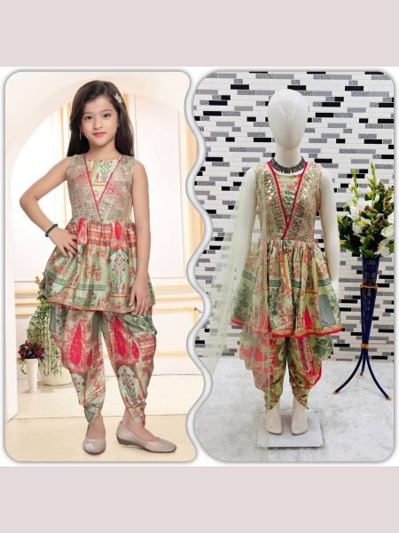 Heavy Chinon Silk Kids Special Top Dhoti With Dupatta  Girls Wear