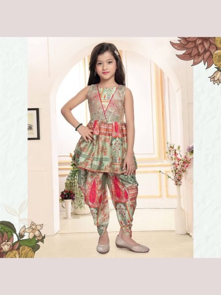 Heavy Chinon Silk Kids Special Top Dhoti With Dupatta  Girls Wear