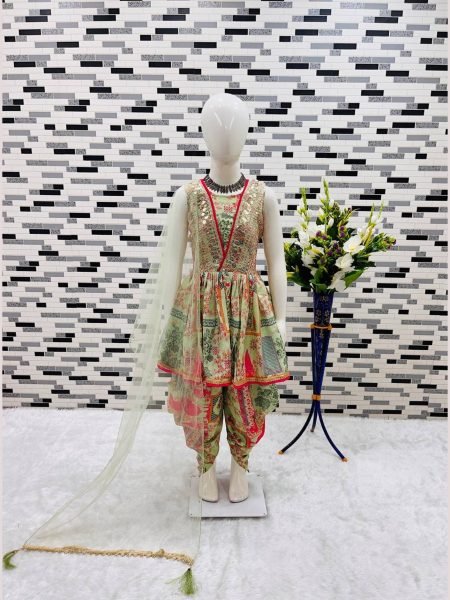 Heavy Chinon Silk Kids Special Top Dhoti With Dupatta  Girls Wear