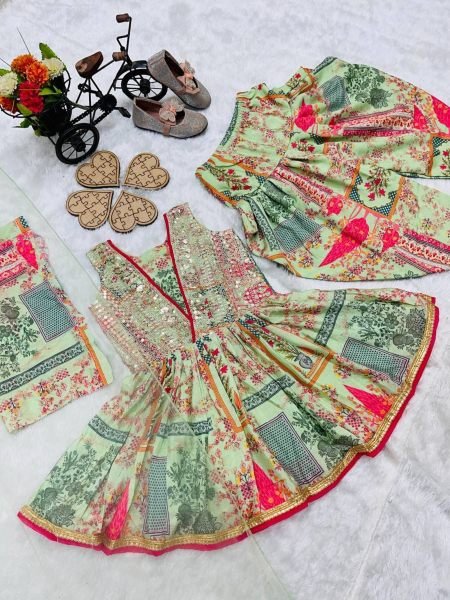 Heavy Chinon Silk Kids Special Top Dhoti With Dupatta  Girls Wear