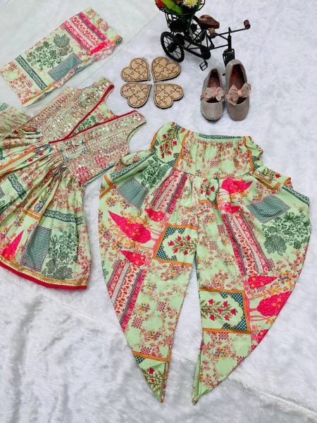 Heavy Chinon Silk Kids Special Top Dhoti With Dupatta  Girls Wear