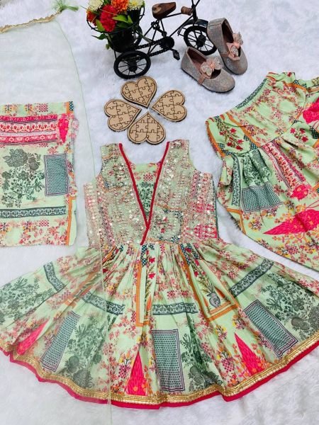 Heavy Chinon Silk Kids Special Top Dhoti With Dupatta  Girls Wear