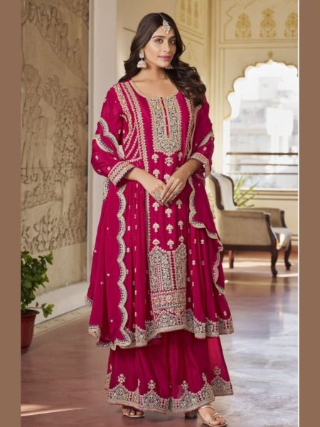 Heavy Chinon With Embroidery Work Plazzo Suit Collection  Salwar Kameez