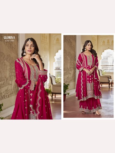 Heavy Chinon With Embroidery Work Plazzo Suit Collection  Designer Plazzo Salwar Suits Wholesale