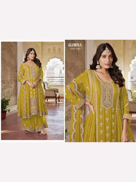 Heavy Chinon With Embroidery Work Plazzo Suit Collection  Designer Plazzo Salwar Suits Wholesale