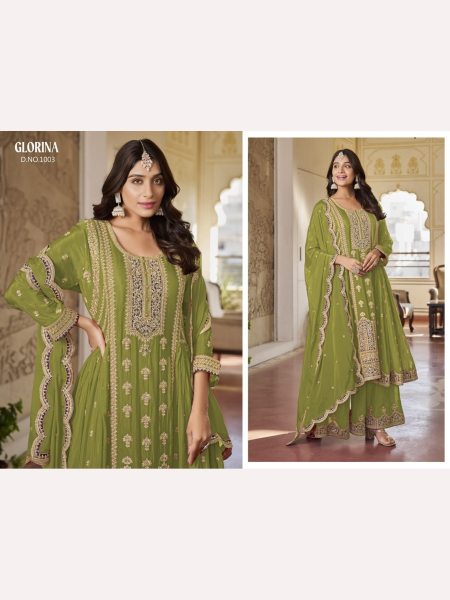 Heavy Chinon With Embroidery Work Plazzo Suit Collection  Designer Plazzo Salwar Suits Wholesale