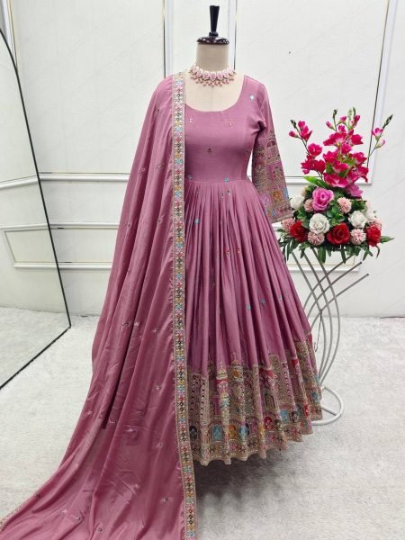 Heavy Chinon Anarkali Gown Set with Heavy Dori   Sequin Work Ready to Wear 