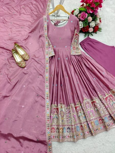 Heavy Chinon Anarkali Gown Set with Heavy Dori   Sequin Work Ready to Wear Ready To Wear Collection