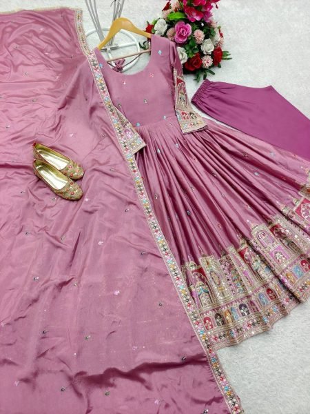 Heavy Chinon Anarkali Gown Set with Heavy Dori   Sequin Work Ready to Wear Ready To Wear Collection