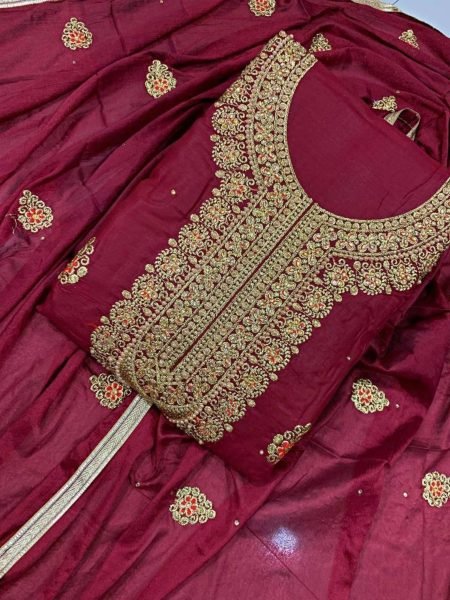 Heavy Cotton Dress Material With Embroidery Work And Diamond Work Cotton Dress Material