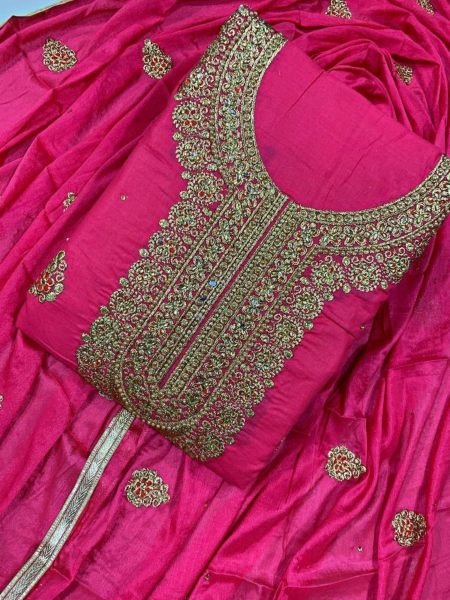 Heavy Cotton Dress Material With Embroidery Work And Diamond Work Cotton Dress Material