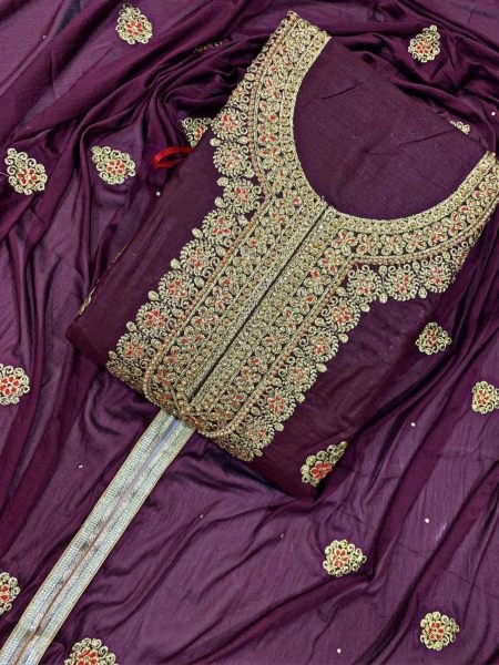 Heavy Cotton Dress Material With Embroidery Work And Diamond Work Cotton Dress Material