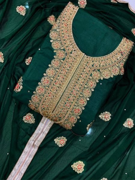 Heavy Cotton Dress Material With Embroidery Work And Diamond Work Cotton Dress Material