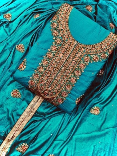 Heavy Cotton Dress Material With Embroidery Work And Diamond Work Cotton Dress Material