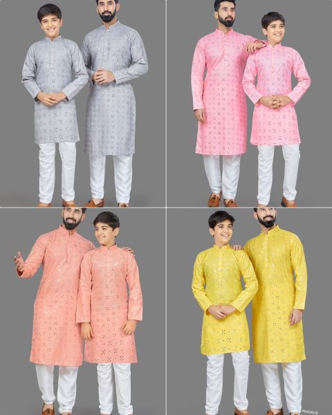  Heavy Cotton Fabric Long Kurta for Kids and Mens combo  Father Son Collection 