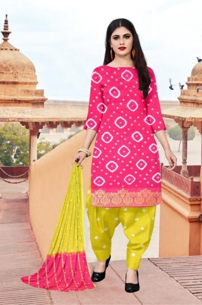 Heavy Cotton With Hand Bandhej Print Drees Material  Bandhani Dress Material