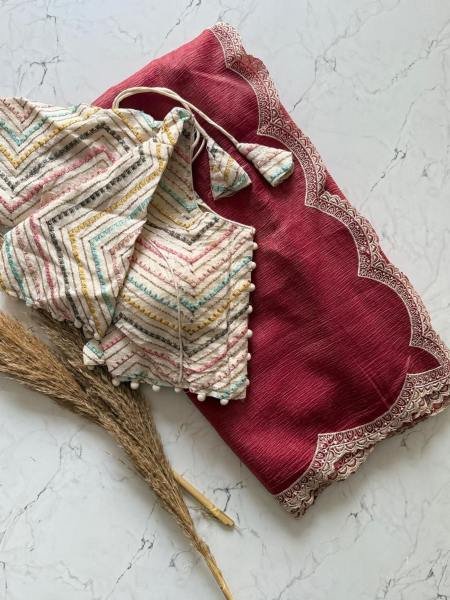 Heavy Crunchy Silk Saree with Multi Thread Work And Fully Stitched Blouse Silk Sarees Wholesale