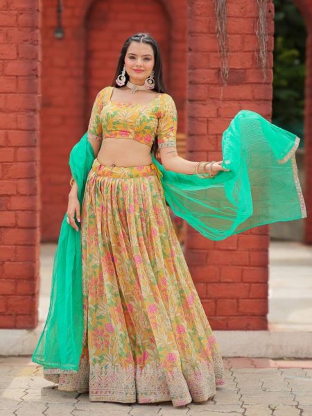 Heavy Digital Printed Tabby Organza Lehenga Choli   Lehenga