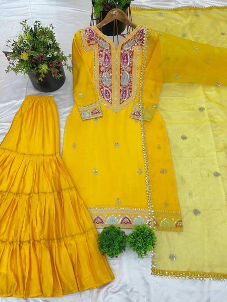  Heavy Embroidered Chinon Silk Gharara Set Fully Stitched   Ready to Wear Collection  Ready To Wear Collection