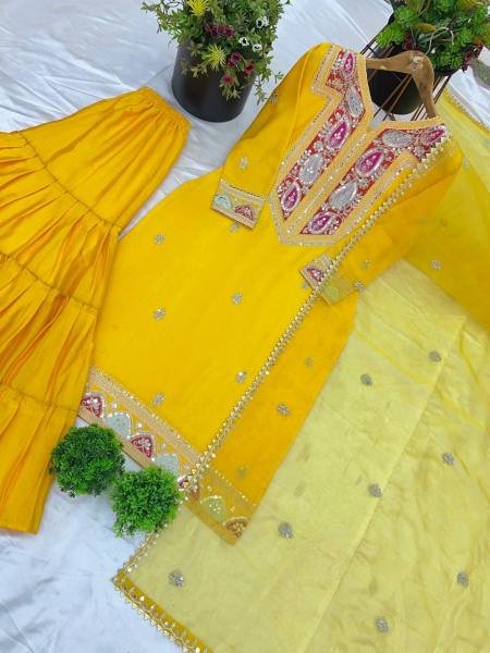  Heavy Embroidered Chinon Silk Gharara Set Fully Stitched   Ready to Wear Collection  Ready To Wear Collection