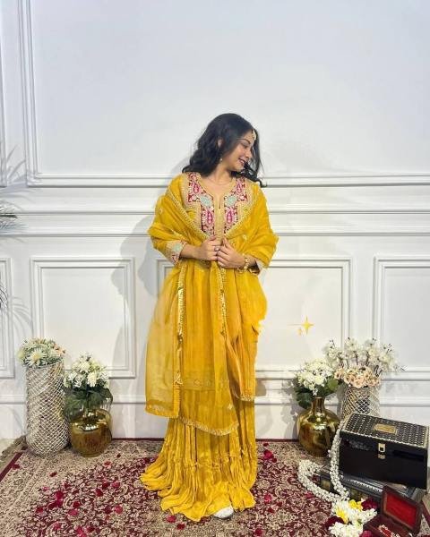  Heavy Embroidered Chinon Silk Gharara Set Fully Stitched   Ready to Wear Collection  Ready To Wear Collection