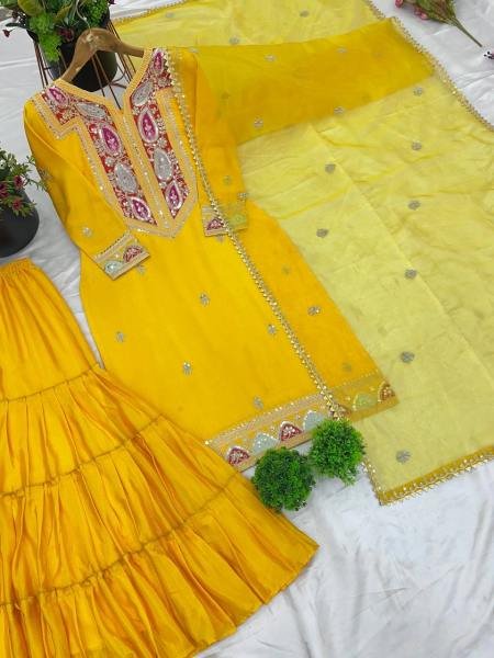  Heavy Embroidered Chinon Silk Gharara Set Fully Stitched   Ready to Wear Collection  Ready To Wear Collection