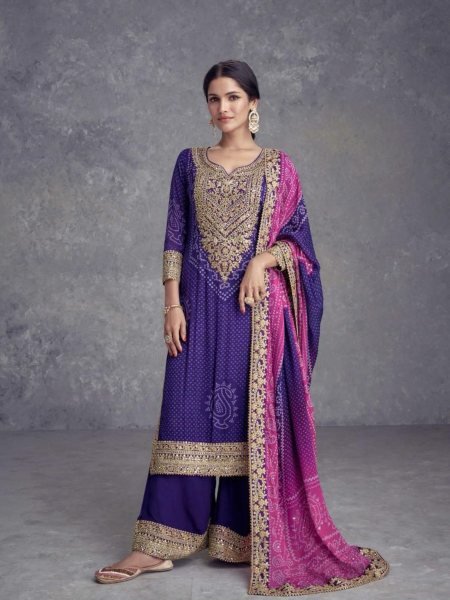 Heavy Embroidered Chinon Suit Set with Plazoo  Dupatta   Digital Print Wholesale Prices for Resellers 