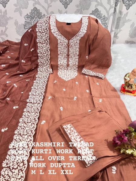 Heavy Embroidered Muslin Kurti Set with Pants and Dupatta for Women Embroidery Kurtis 
