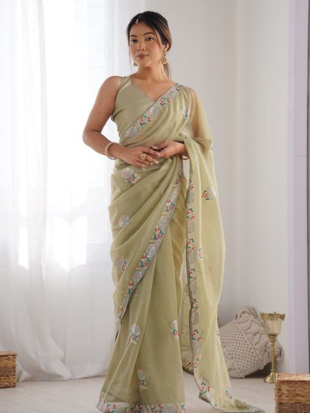 Heavy Embroidered Net Saree with Sequence & Thread Work Party Wear Collection with Blouse for Resellers Net Sarees Wholesale