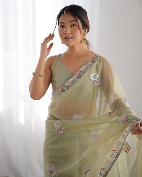 Heavy Embroidered Net Saree with Sequence & Thread Work Party Wear Collection with Blouse for Resellers Embroidery Sarees Wholesale