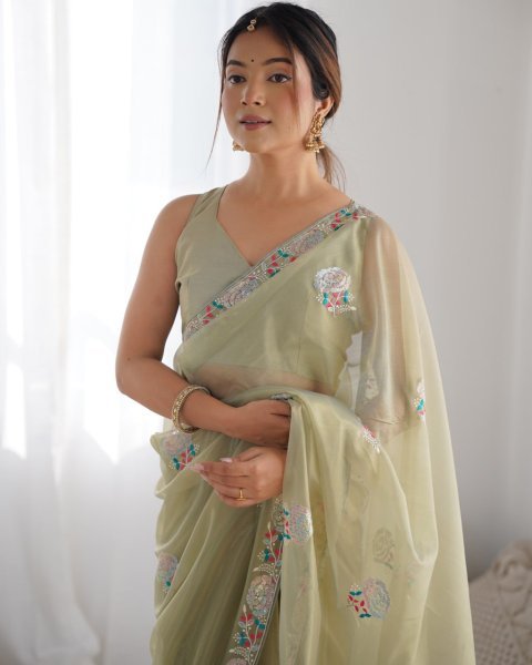 Heavy Embroidered Net Saree with Sequence & Thread Work Party Wear Collection with Blouse for Resellers Embroidery Sarees Wholesale