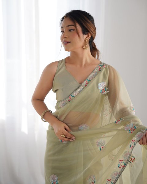 Heavy Embroidered Net Saree with Sequence & Thread Work Party Wear Collection with Blouse for Resellers Embroidery Sarees Wholesale