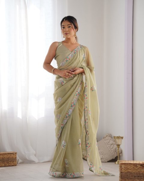 Heavy Embroidered Net Saree with Sequence & Thread Work Party Wear Collection with Blouse for Resellers Embroidery Sarees Wholesale
