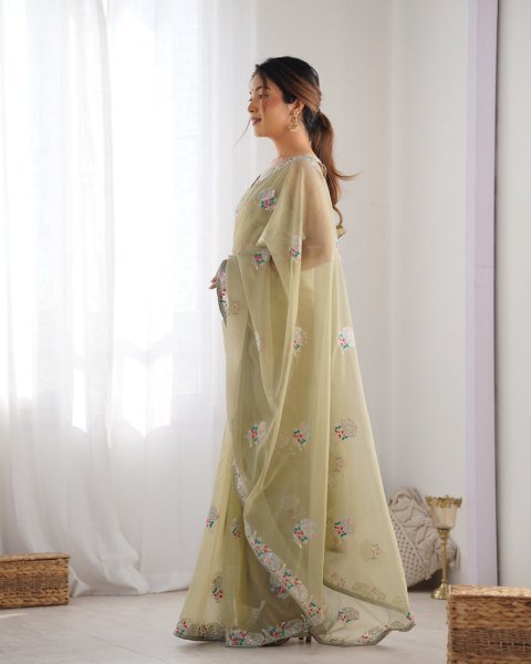Heavy Embroidered Net Saree with Sequence & Thread Work Party Wear Collection with Blouse for Resellers Embroidery Sarees Wholesale