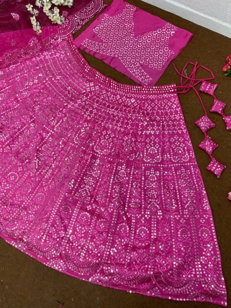 Heavy Embroidered Sequence Work Silk Lehenga Choli  Designer Lehenga Choli