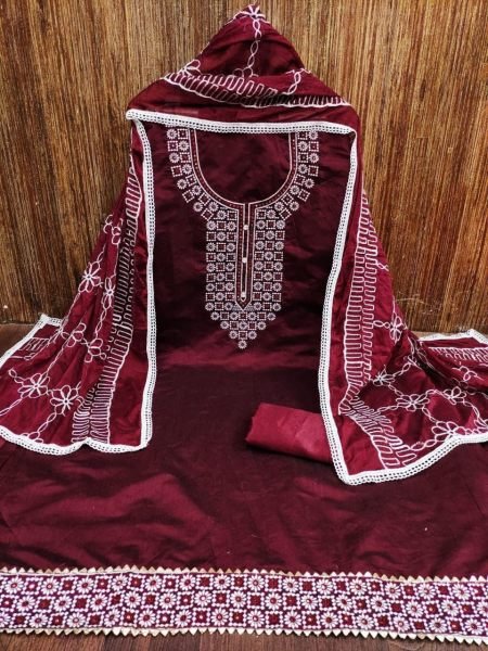 Heavy Embroidery Neck Work Dress Material  Color Set Matching Dress Material Wholesale