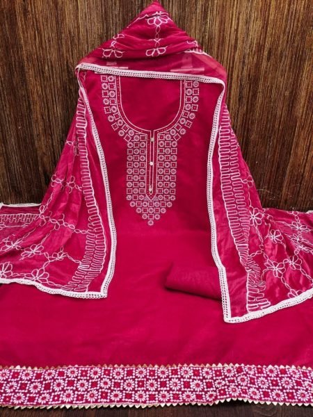 Heavy Embroidery Neck Work Dress Material  Color Set Matching Dress Material Wholesale