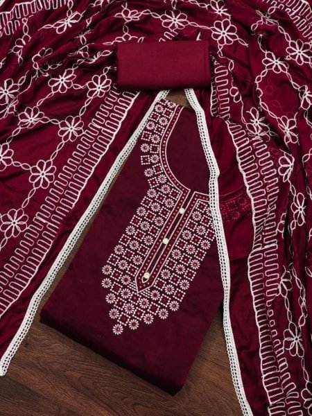 Heavy Embroidery Neck Work Dress Material  Color Set Matching Dress Material Wholesale