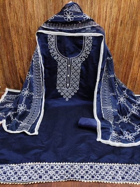Heavy Embroidery Neck Work Dress Material  Color Set Matching Dress Material Wholesale