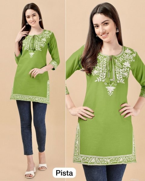 Heavy Embroidery Rayon Short Tops Printed Kurtis