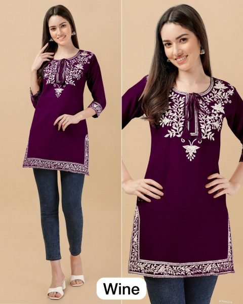 Heavy Embroidery Rayon Short Tops Printed Kurtis