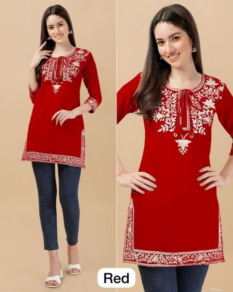 Heavy Embroidery Rayon Short Tops Printed Kurtis