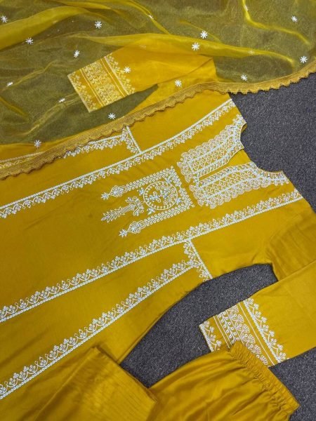 Heavy Embroidery Rayon Silk Kurti Pant With Dupatta Ready To Wear Collection